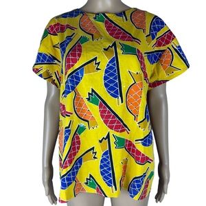 Womens Short Sleeve Yellow Multi-Color Fruit Print Round Neck Casual Summer